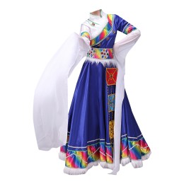 Custom-made water-sleeved long-sleeved Tibetan dance costume design women's dress performance dress children's clothing ethnic stage performance Tibetan robe SKDO008 Custom-made water-sleeved long-sleeved Tibetan dance costume design women's dress performance dress children's clothing ethnic stage performance Tibetan robe SKDO008